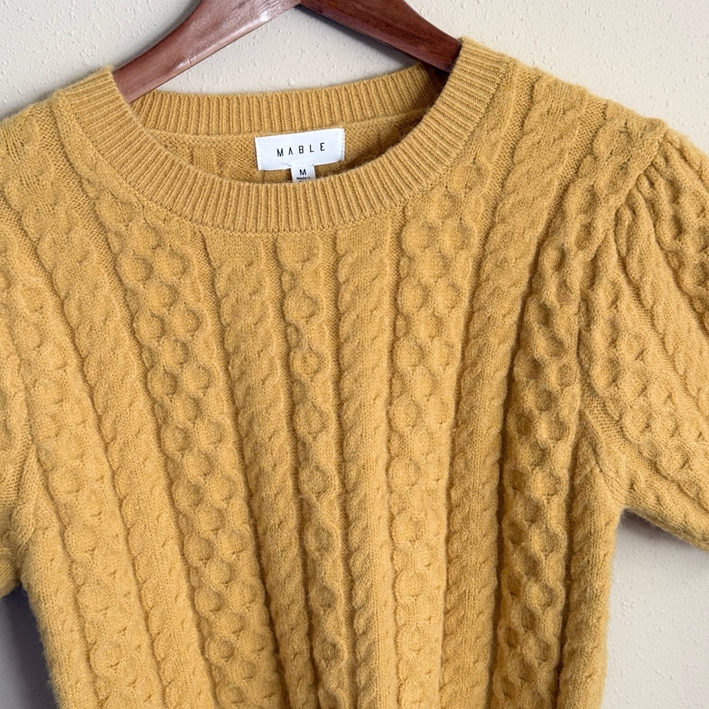Mable Mustard Cable Knit Sweater Short Sleeve Cozy Cottagecore Medium - Picture 2 of 14